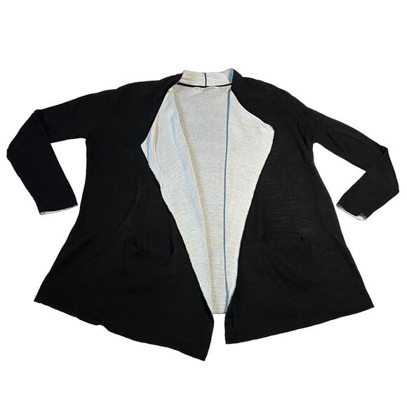 Women's Black and White Open Front Cardigan - Picture 2 of 12